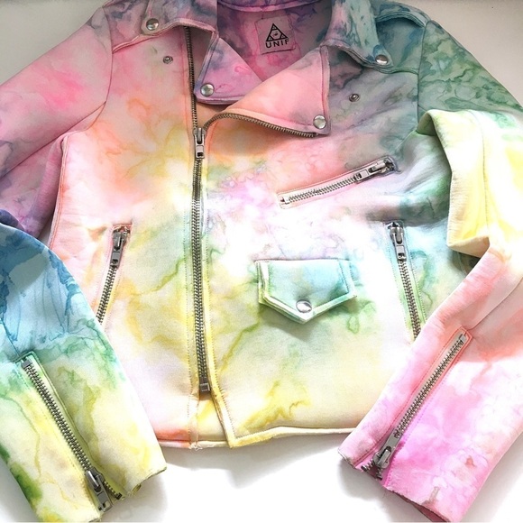 RARE UNIF I Dye Rainbow Neoprene Moto Jacket - Picture 11 of 16